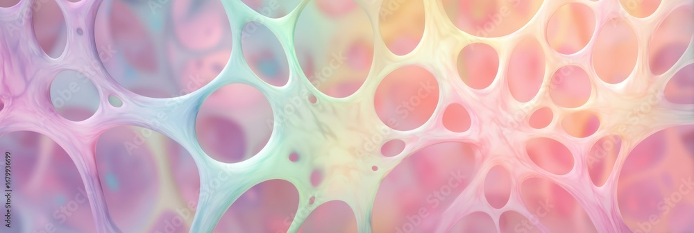 Poster abstract background featuring colorful organic shapes resembling cellular structures in a soft gradi