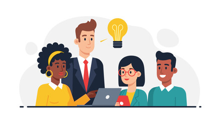 Diverse business team collaborating on a new idea, fostering innovation and teamwork in a modern office setting. Ideal for themes of business strategy, partnership, and creative solutions.