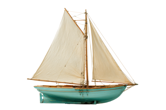 Vintage Wooden Sloop Model on Transparent Background