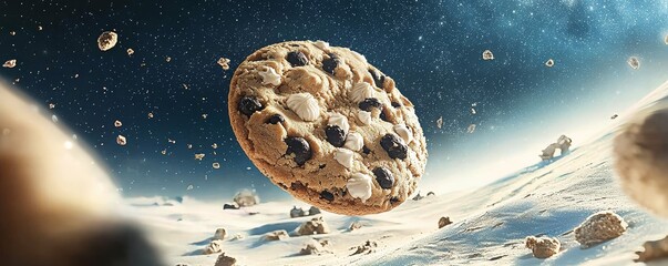 An enchanting cookie suspended in a dreamlike cosmic scene.