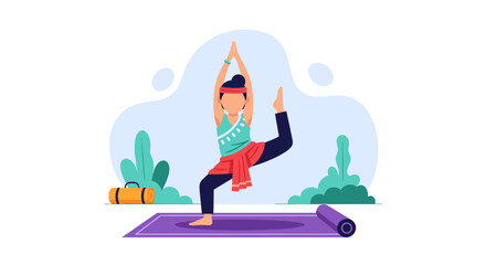 An illustration of a woman in a balanced yoga pose, symbolizing health, wellness, and mindful exercise for a balanced lifestyle.