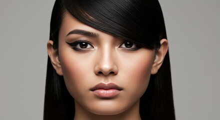 Close-up Portrait of Woman with Sleek Hair and Bold Eyeliner
