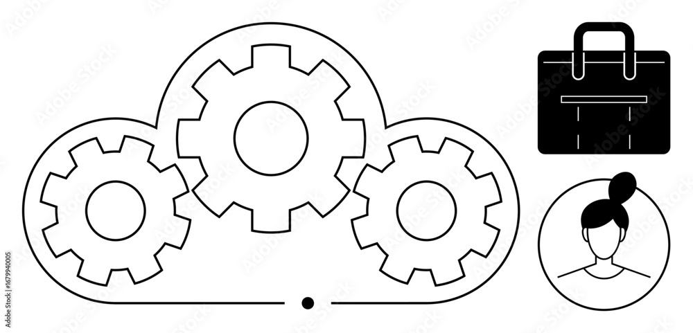 Poster gears within a cloud connected to business and user profile icons. ideal for workflow, technology, t