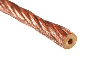 Bare Stranded Copper Conductor Cable on Transparent Background