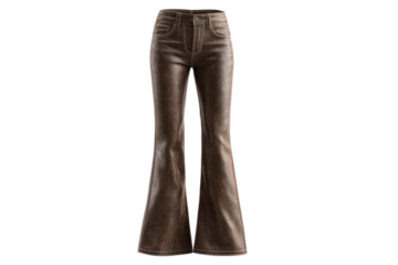 Brown Leather Flared Pants on Transparent Background
