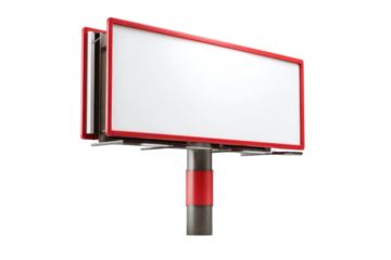 Blank Rectangular Billboard with Red Frame on Transparent Background