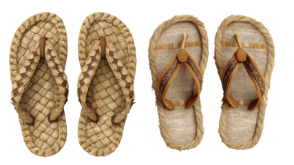 Natural Textured Flip Flops on Transparent Background with Brown and Beige Colors Isolated On Transparent Background