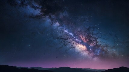 Fototapeta premium Dreamy night sky wallpaper – A highly stabilized starry sky with glowing Milky Way and soft gradient tones of blue and purple, minimal yet enchanting 2