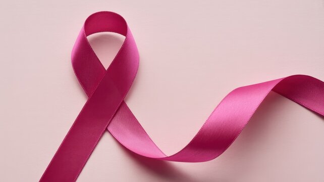 Closeup shot of a pink ribbon, a symbol of breast cancer awareness, isolated on white background