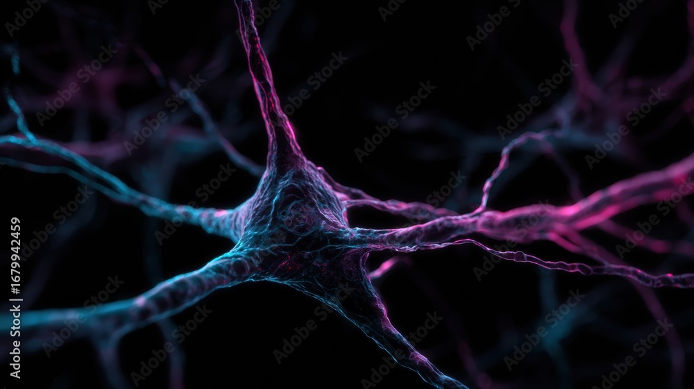 Aufkleber detailed depiction of interconnected neurons showcasing vibrant colors and intricate structures in a