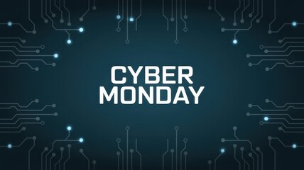 Cyber monday text on a digital circuit board background, ideal for promoting online technology sales and electronic retail discounts