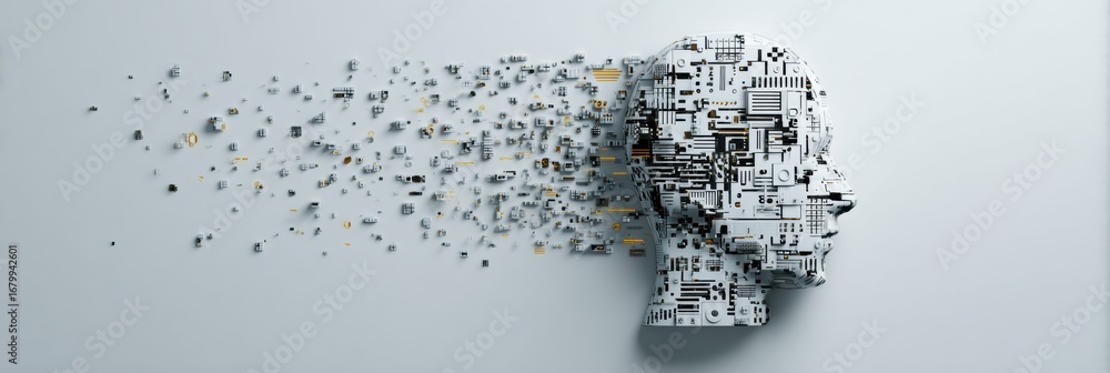 Aufkleber abstract representation of a human head made of circuit board patterns, illustrating the connection 