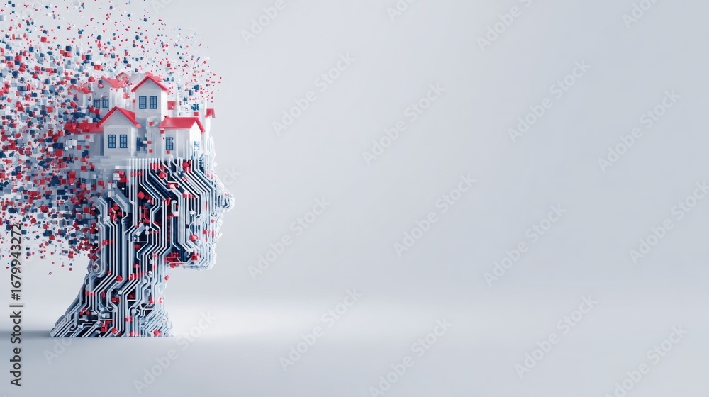 Aufkleber abstract representation of a human head merging with technology and housing concepts in a creative a