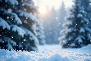 Mesmerizing snowfall, delicate snowflakes falling gently against a blurred background of winter trees Perfect for winter, holiday, and nature themes , background, nature, winter
