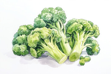 Fresh broccoli watercolor, green vegetable painting, botanical food illustration