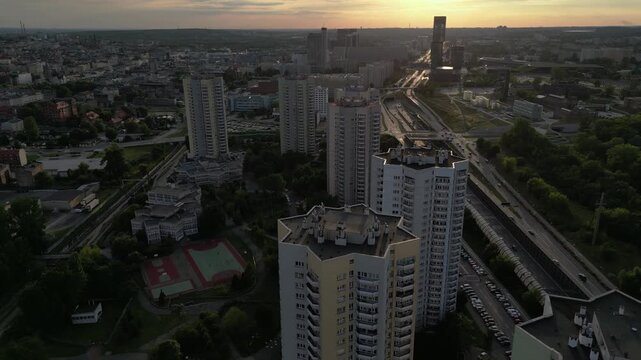 Gwiazdy - osiedle w Katowicach - widok z drona panorama miasta
