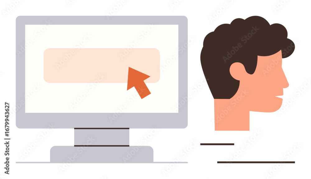 Aufkleber person profile alongside monitor with a pointer clicking on-screen element. ideal for user interacti