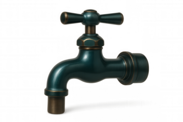 Classic style green and bronze outdoor faucet isolated on transparent background, perfect for gardening and outdoor use