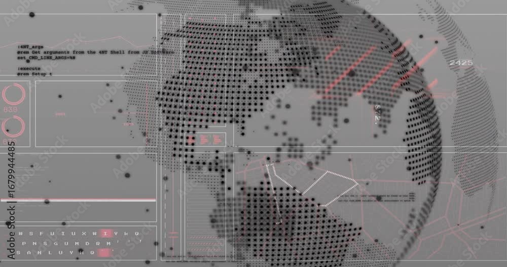 Fototapete globe rotating triggers code panels sliding as red highlights pulsing lines visualizing data flow