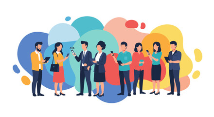 Diverse professionals and individuals connect using mobile devices, illustrating digital communication, networking, and technology integration in modern business and lifestyle.