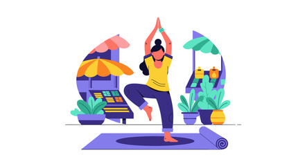 Woman practicing yoga in a peaceful outdoor setting, promoting health, balance, and mindful living. Ideal for lifestyle and wellness concepts.