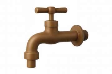 Bronze faucet rendering, metallic surface gleaming, symbolizing water-saving potential with clean, minimalist design