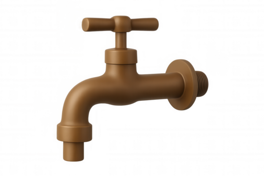 Bronze faucet rendering, metallic surface gleaming, symbolizing water-saving potential with clean, minimalist design