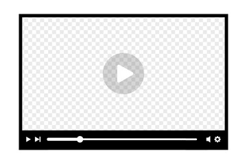 Video player template. Online movie layout with play button on screen, buttons and loading slider bar. Multimedia app window design. Vector graphic illustration. © vikusha_art