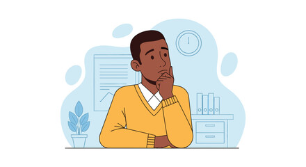 Thoughtful business professional at his office desk, contemplating ideas or solving a problem. Represents strategy, planning, and decision-making.