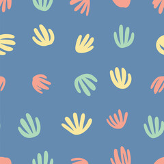 Colorful Abstract Hand Shape Seamless Pattern on Blue Background