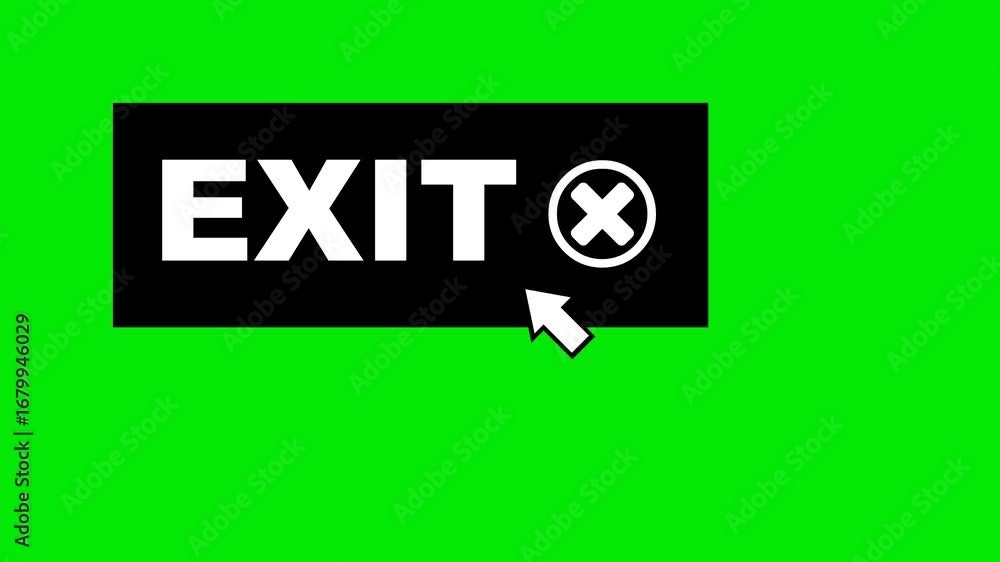 Poster video animation black and white concept icon click computer cursor mouse on exit rectangular button 