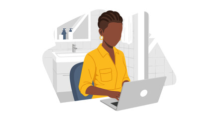 Focused Black woman working on a laptop in a modern home or office setting. Represents remote work, productivity, and contemporary business lifestyle.