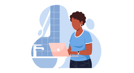 Woman focused on her laptop at home, illustrating remote work, online learning, or digital communication for a modern lifestyle.