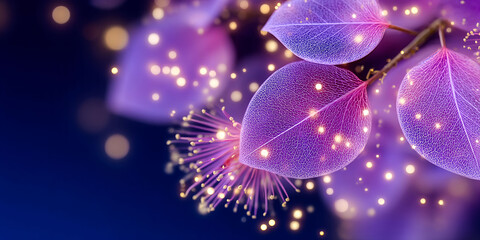 A purple leaf with a lot of sparkles on it. The leaf is surrounded by a blue background