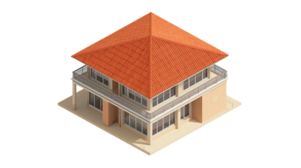 Isometric Modern Two Story Family Residence Architectural Design Illustration