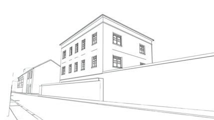 Linear Style Detail Building Structure Facade With Walls Architecture Illustration