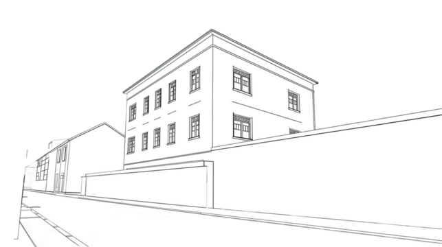 Linear Style Detail Building Structure Facade With Walls Architecture Illustration