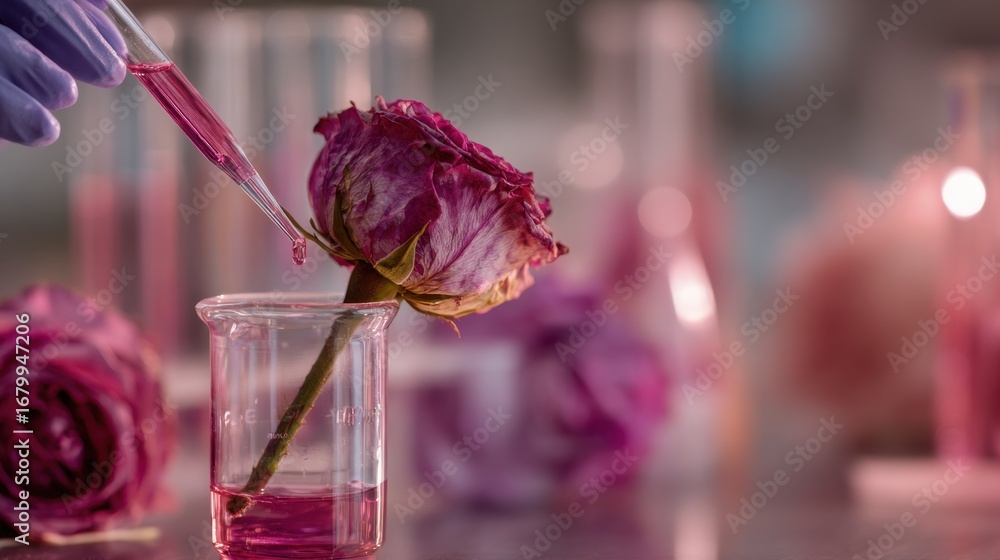 Poster creative medium shot capturing the precise process of blending labgrown flower colors focusing sharp