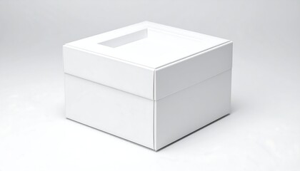 Fototapeta premium Square white box with a rectangular indentation on top, showcasing simplicity against a plain background