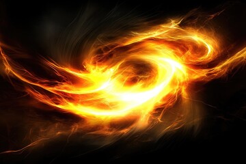 A swirling vortex of fiery, luminous energy, predominantly orange and yellow, against a dark background. The energy appears to flow and twist, creating a dynamic, almost abstract composition