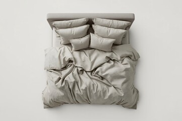 Beige bedding, studio shot, top view, mockup, bedroom
