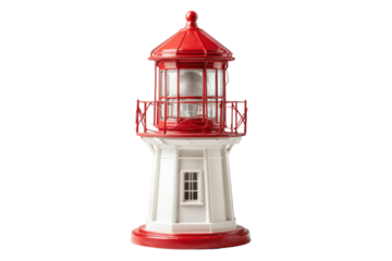 Red and White Lighthouse Model on Transparent Background