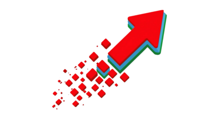 Modern Isometric Red Arrow with Cubes Trail Upward Direction Icon