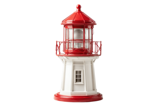 Red and White Lighthouse Model on Transparent Background