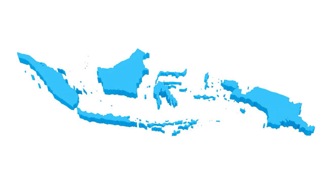 Isometric Detailed Illustration of Indonesia Map with Blue Color on Black Background