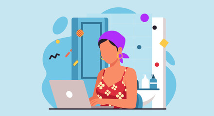 Woman focused on her laptop in a casual home setting, illustrating remote work, online learning, or a modern digital lifestyle.