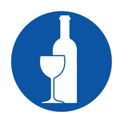 Modern Icon of Wine Bottle and Glass on a Blue Background for Design Use