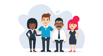 Diverse team of smiling business professionals demonstrating collaboration and support. Ideal for concepts of teamwork, HR, corporate culture, and successful partnerships.