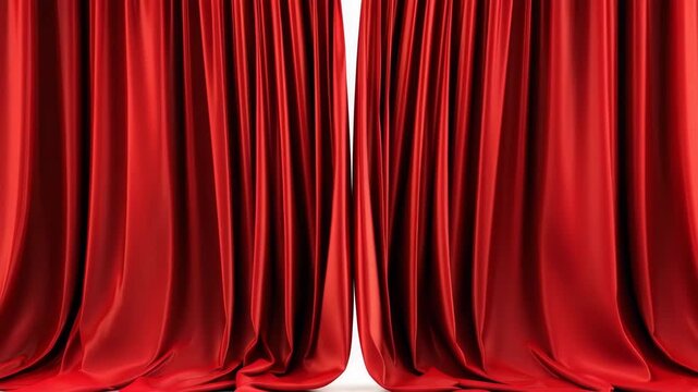 Red velvet curtains gracefully part, unveiling a bright stage, enhancing the anticipation of an upcoming performance with rich textures