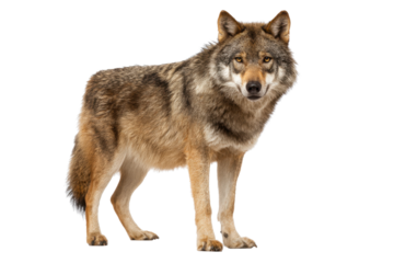 Male Gray Wolf on Transparent Background, Standing Portrait